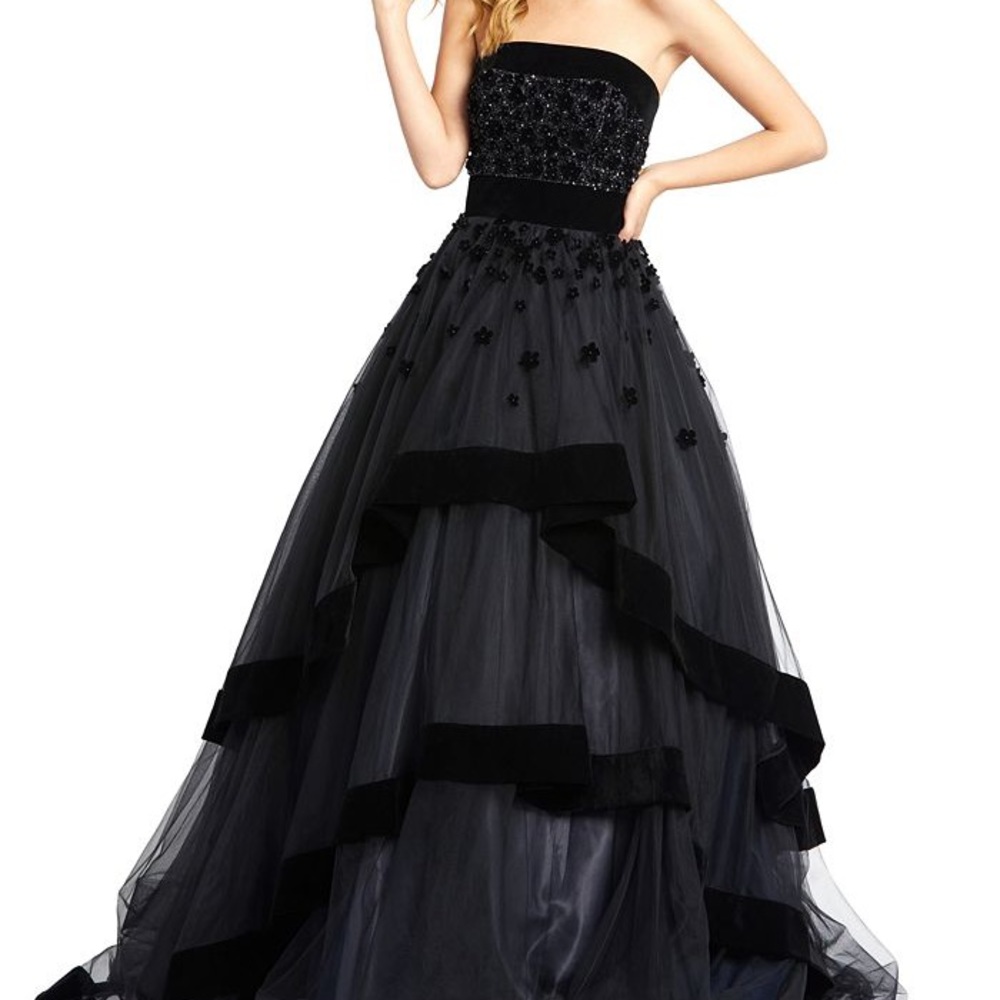 Mac Duggal 66346H Floral Appliqué Velvet Ballgown
